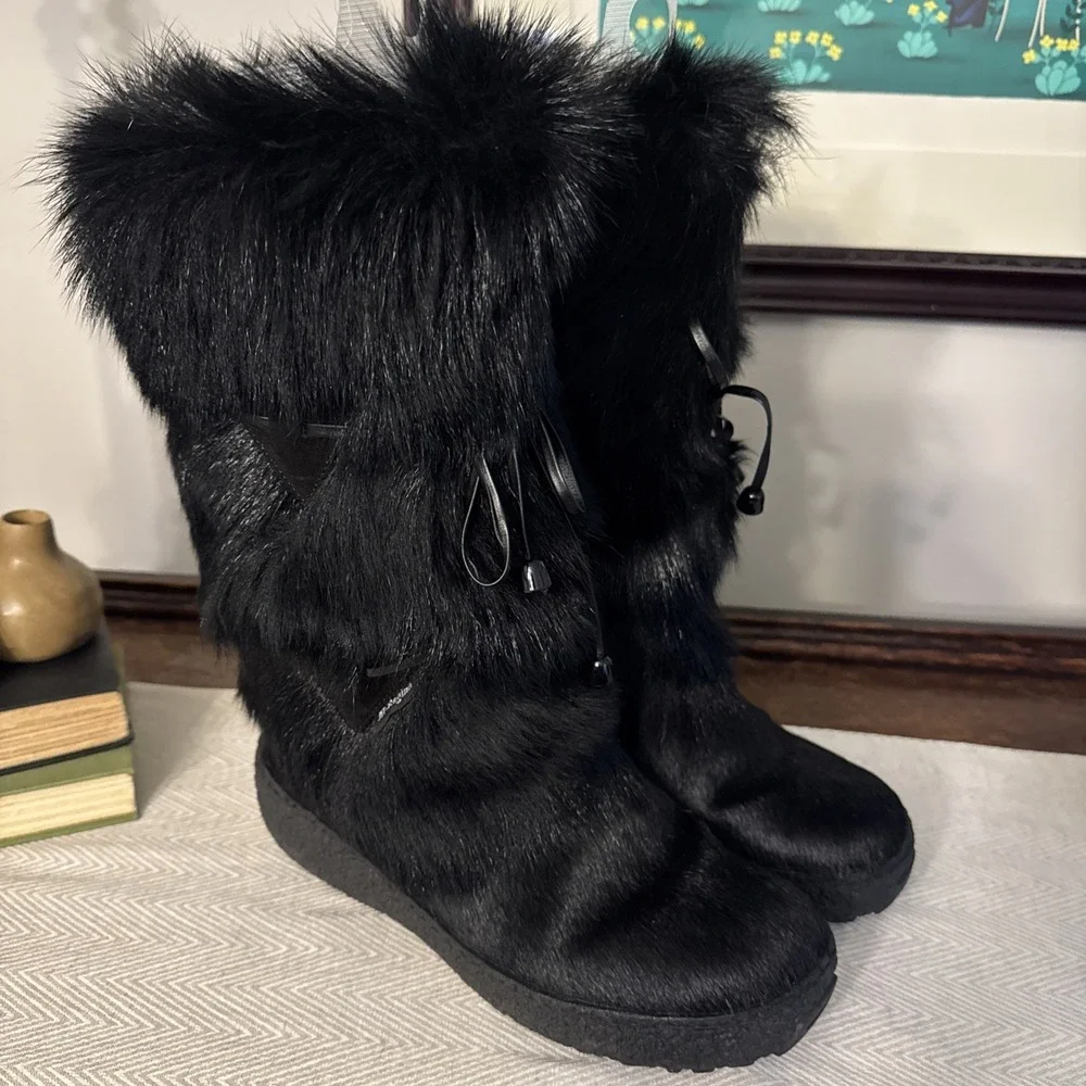 Regina Anna Black Goat Fur Water Repellent Boots Italy US 10 EU 41 Designer